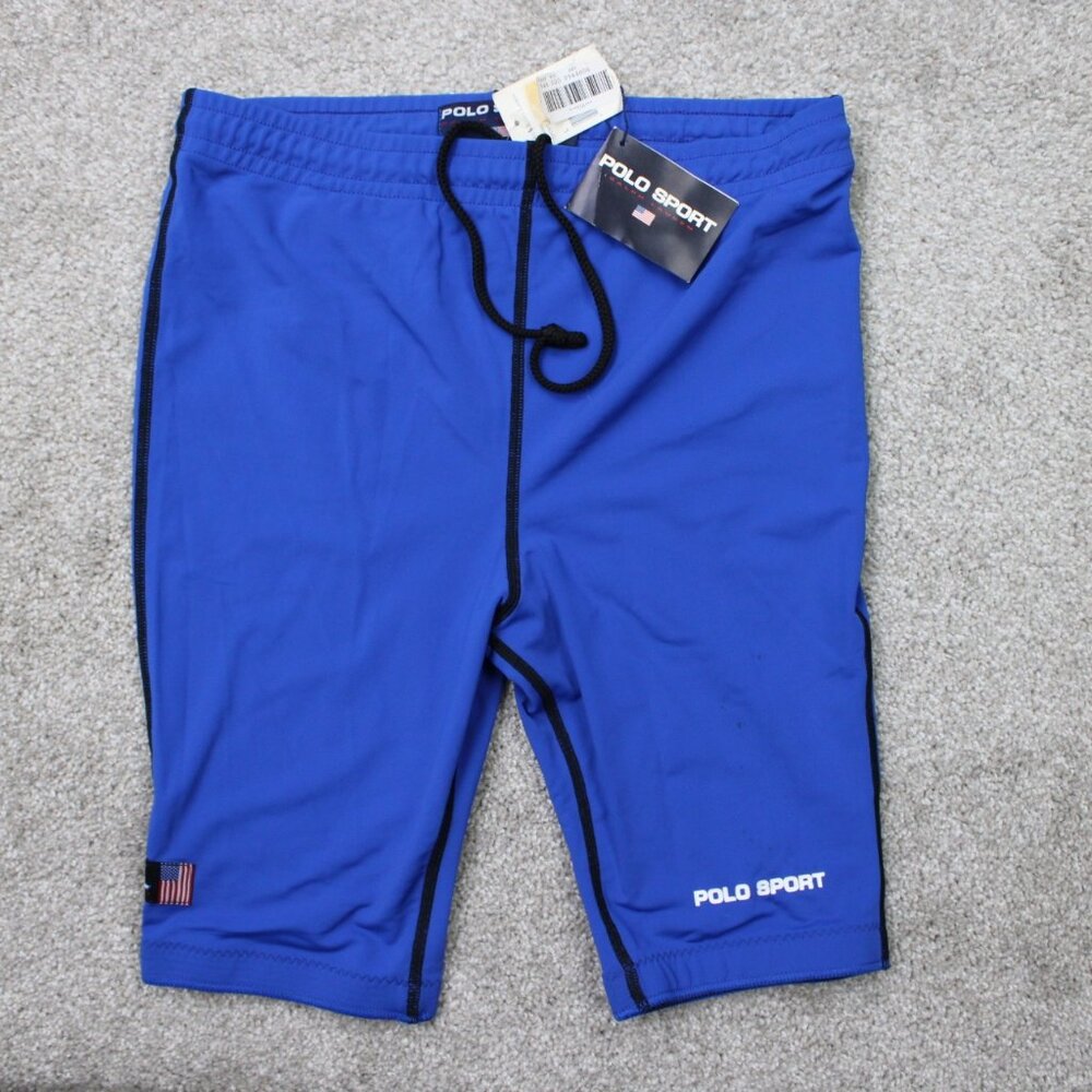Vintage Polo Sport Shorts NWT Mens‎ Large Blue Deadstock Drawstring w/ 9" inseam